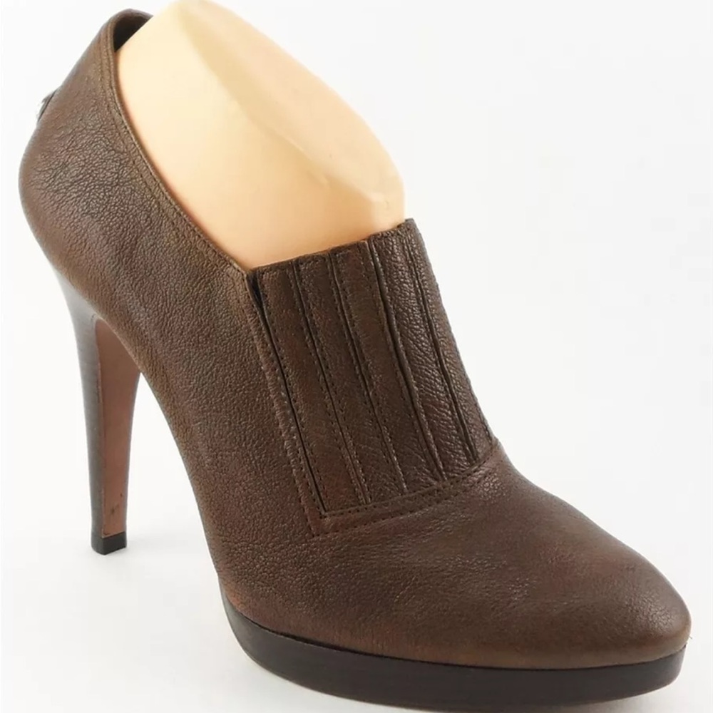“BCBG MAX AZRIA” CATILDA BROWN MINK LEATHER DESIGNER PUMP BOOTIES – 9.5